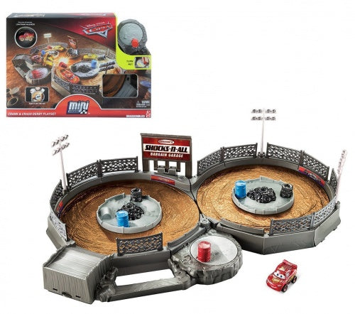 Disney Pixar Cars Mini Racers Juego de manivela y Crash Derby