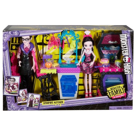 Monster High Monster Family Juego de cocina de vampiros y paquete de 2 muñecas